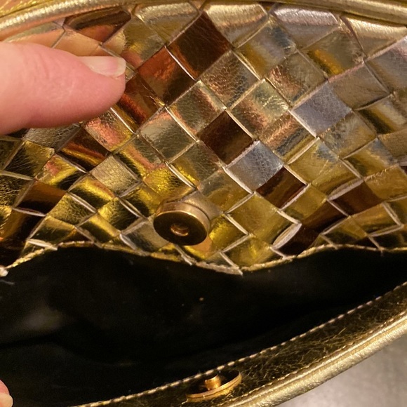 Two Tone Gold & Copper Leather Bag with Adjustable Shoulder Strap - Picture 7 of 11